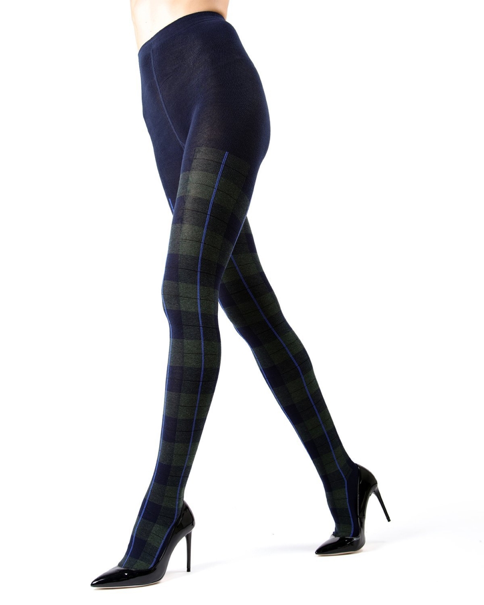 Womens Glasgow Plaid Sweater Tights, Navy Blazer - Large & Extra Large