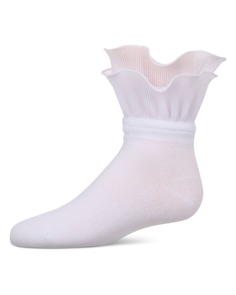 MKF-6077-10103-2 Kids Dual Layer Ruffle Anklet Socks, White - Size 2