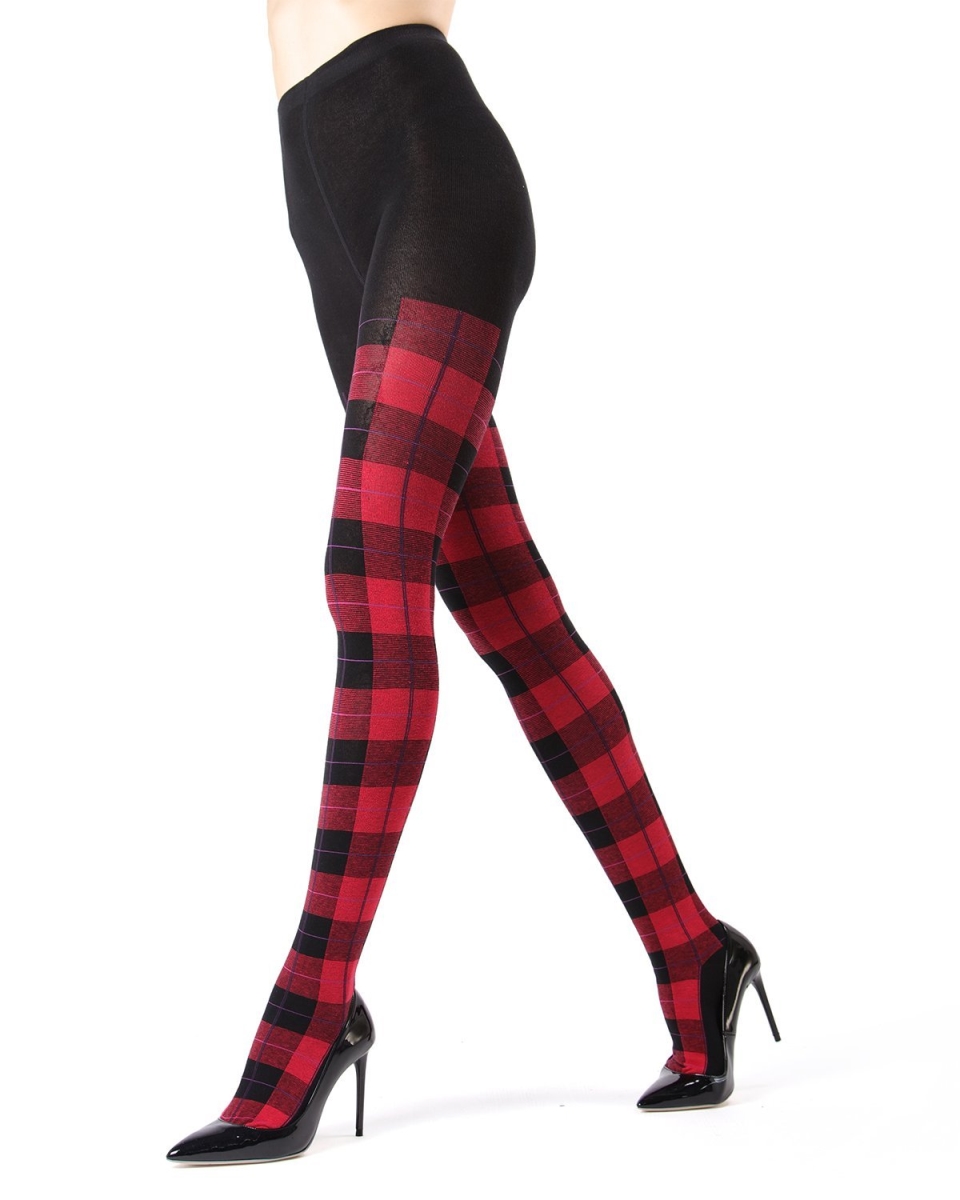 Womens Glasgow Plaid Sweater Tights, Red - Small & Medium