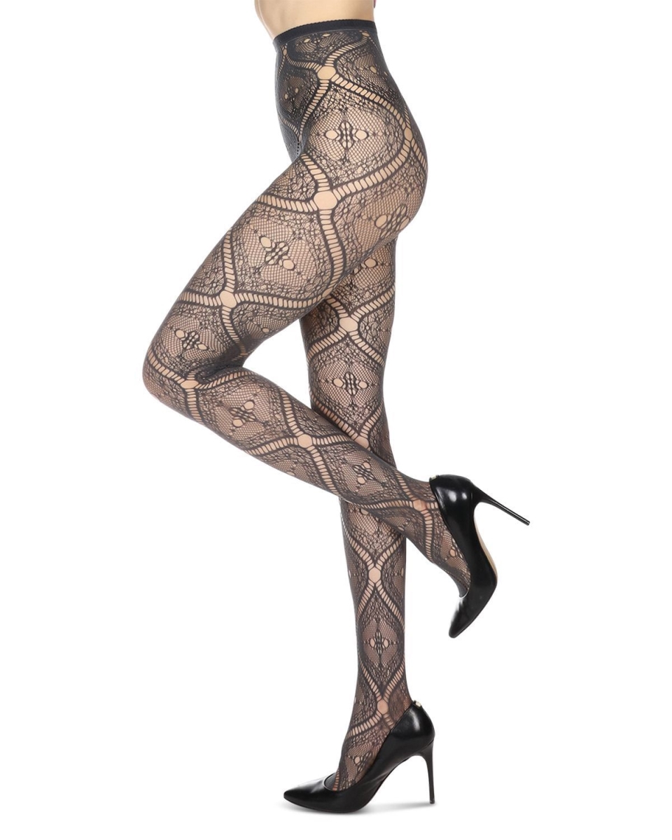 Picture of Memoi MF2-151-02289-M-L Women Artistic Edge Nylon Net Tights&#44; Forged Iron - Medium & Large