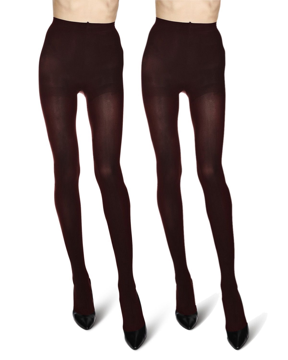 MJB-100-98600-S-M Women Control Top Solid Microfiber Tights, Brown & Black - Small & Medium - Pack of 2