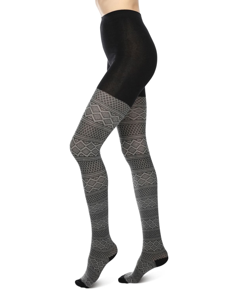 MF4-109-03003-S-M Fairisle Diamonds Sweater Tights, Med Gray Heather - Small - Medium