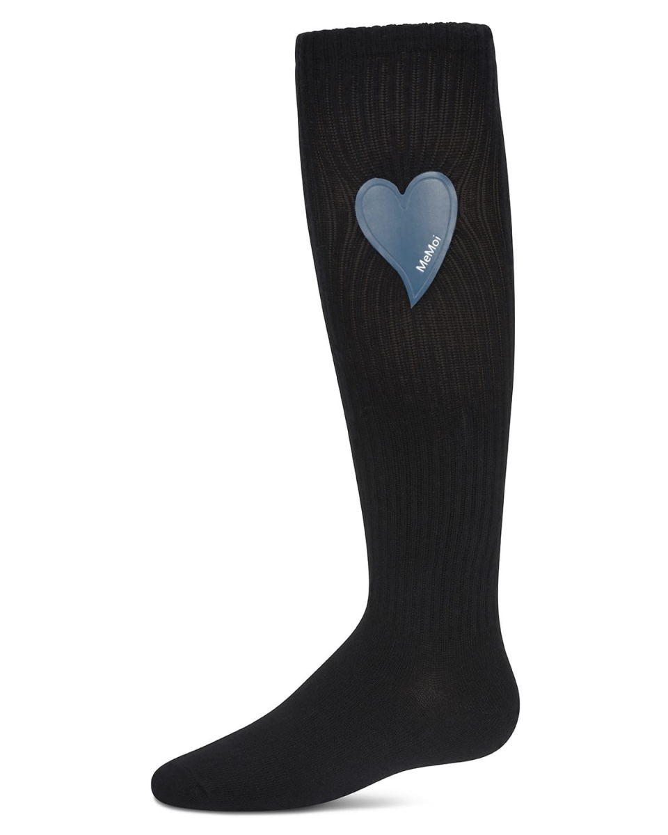 MKF-7135-40120-6 Heart Patch Knee High, Navy - Size 6
