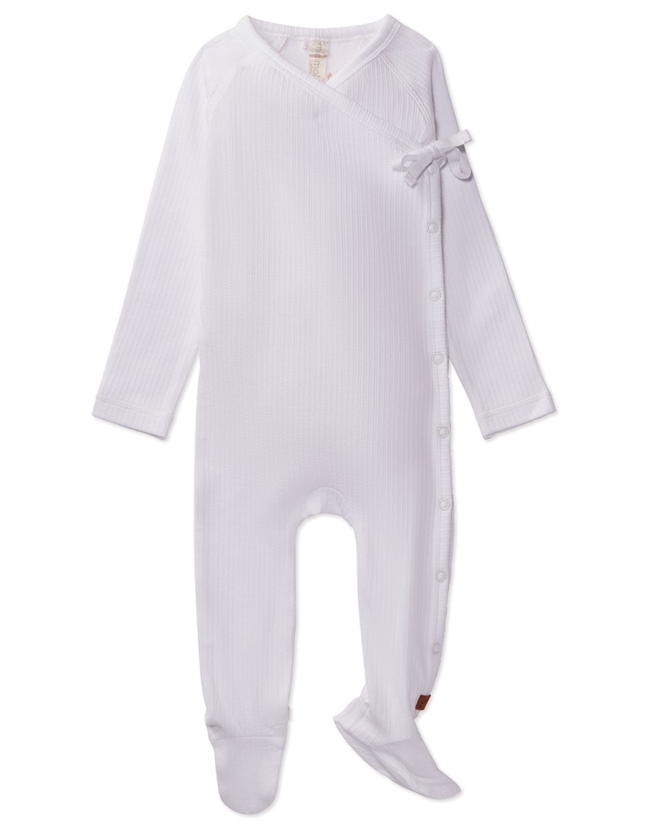 IAG08690-10103-6M Infant Solid Ribbed Cross Over Tie Footie, White - 6 Months