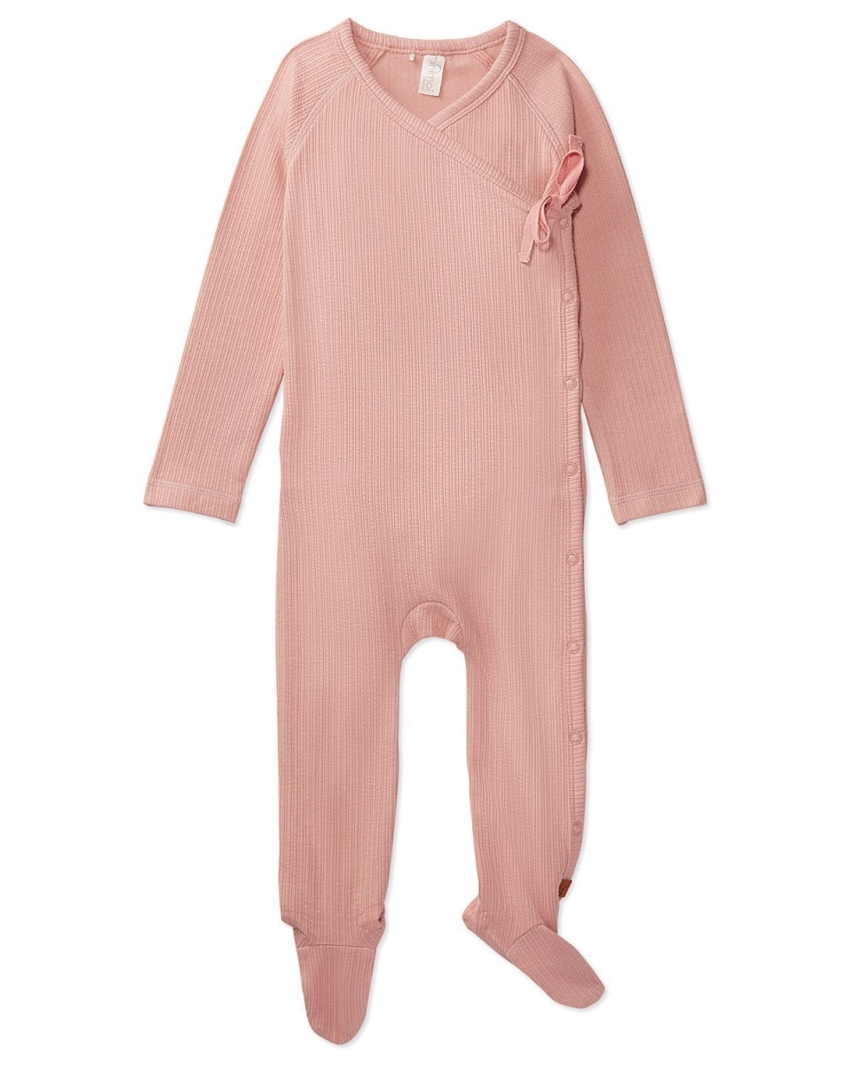 IAG08690-67030-18M Infant Solid Ribbed Cross Over Tie Footie, Rose - 18 Months