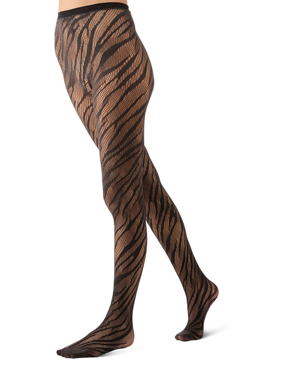 MTN08951-02004-S-M Women Zebra Net Tights, Grey - Small & Medium
