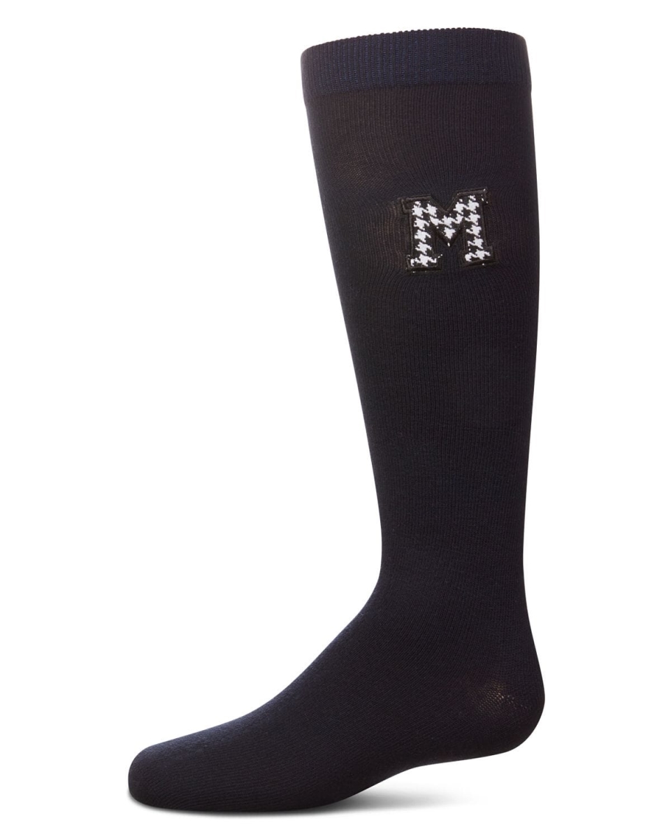 MKF-11596-40120-4 Girls Houndstooth M Knee High Socks, Navy - Size 4