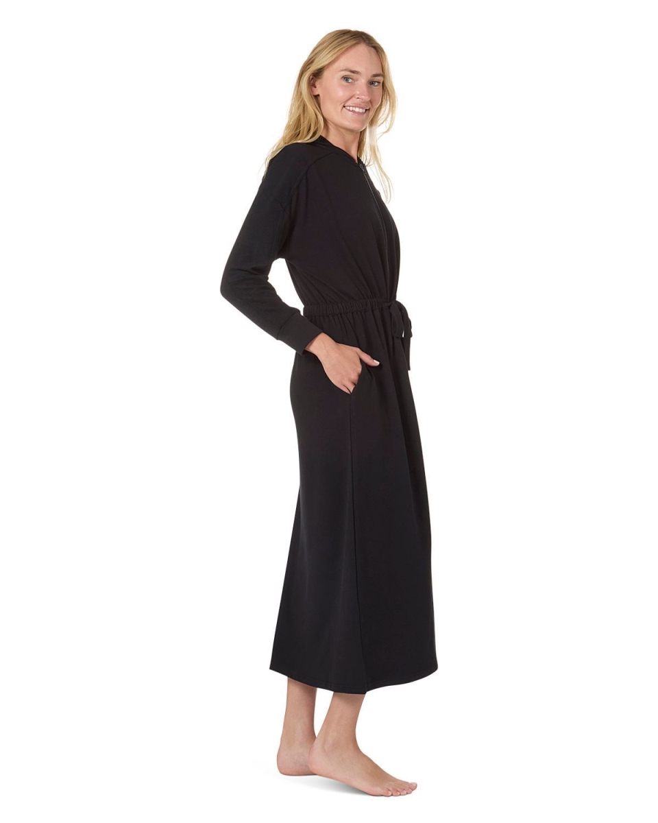 CRX08825-00001-M Women Step in Hooded Robe, Black - Medium