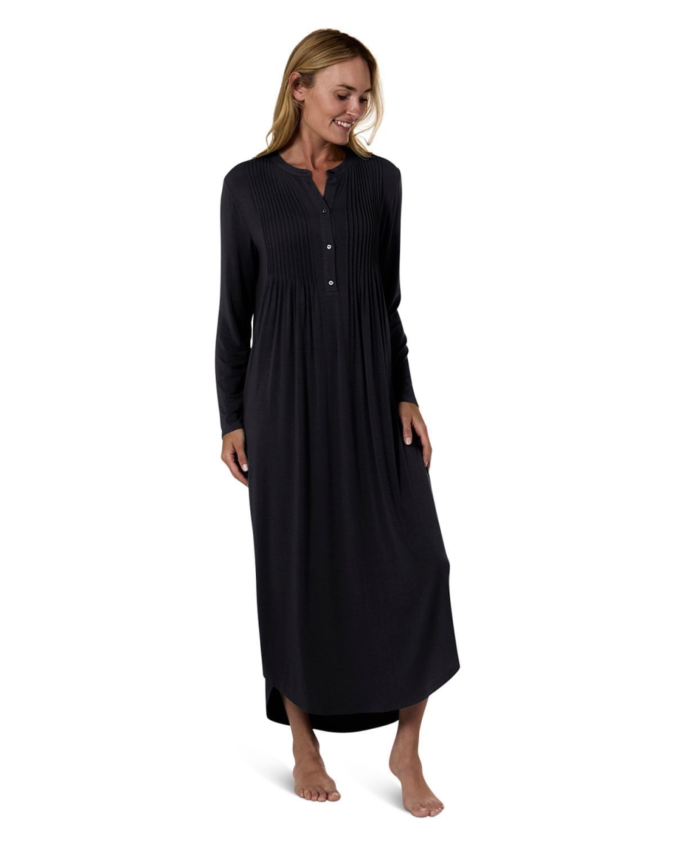 CNL08833-00001-M Women Pintuck Night Gown, Black - Medium