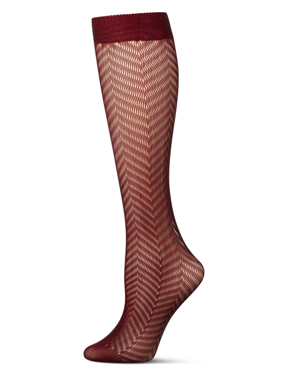 MFF08940-60100-OS Women Chevron Net Knee High Socks, Beet Red - One Size