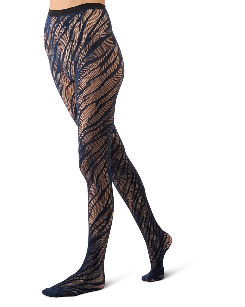 MTN08951-40000-S-M Women Zebra Net Tights, Blue - Small & Medium