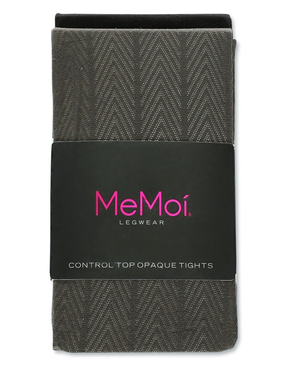 MJB-111-06008-M-L Herringbone & Solid 2 Pair CT Tights, Gray & Black - Large