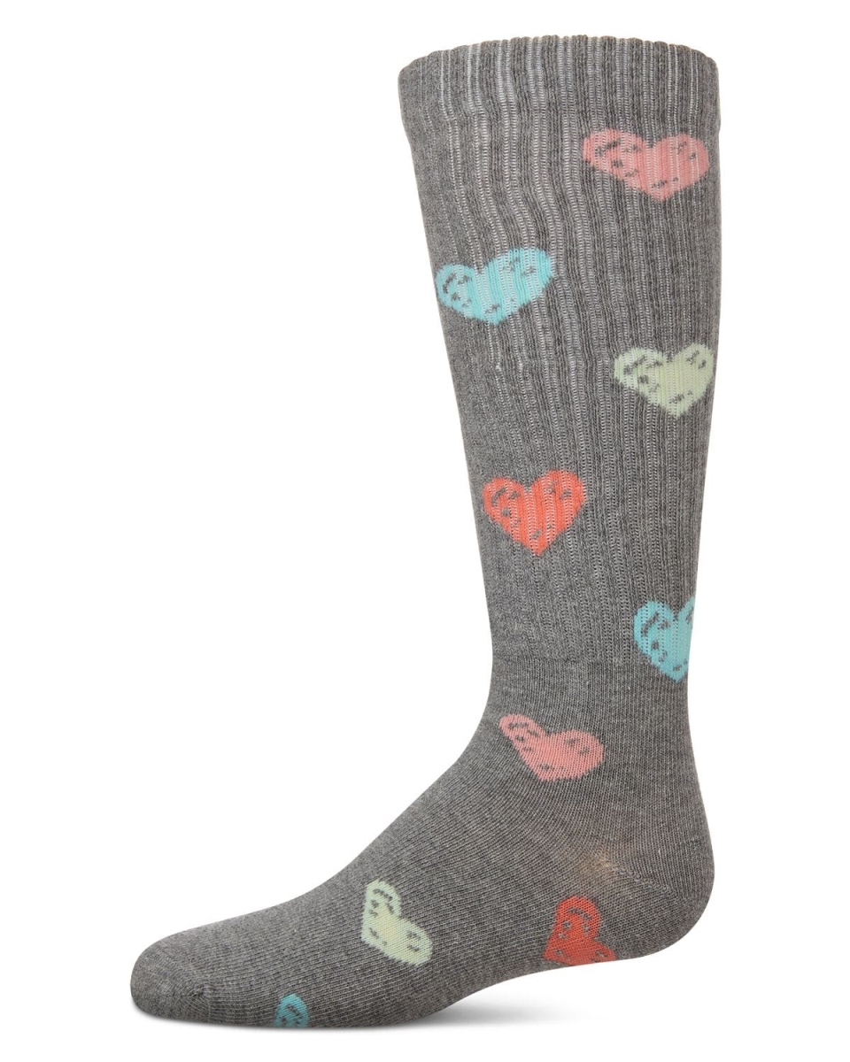 MKF-7167-03003-12 Girls Multi Graffiti Heart Knee High Socks, Medium Grey Heather - Size 12
