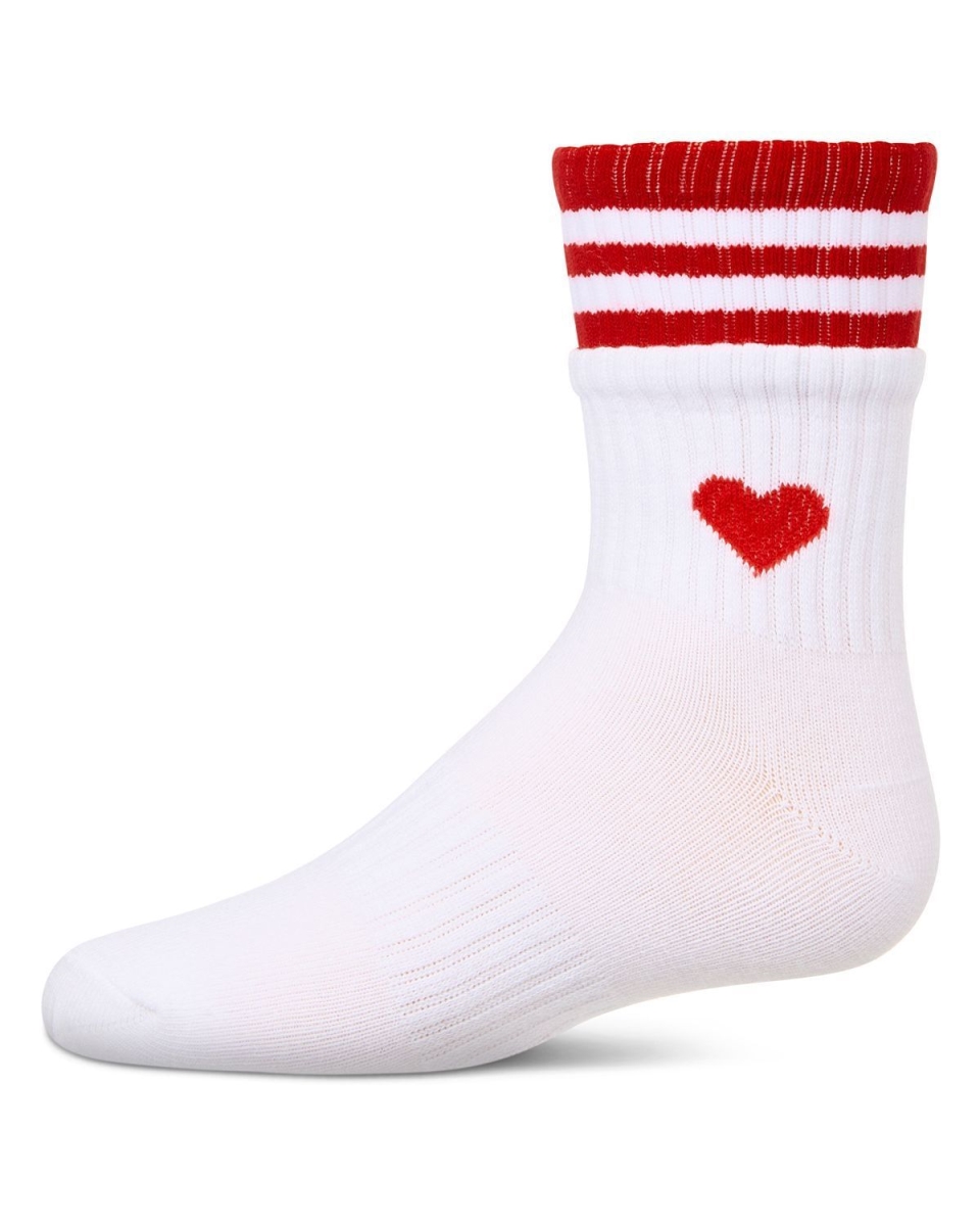 MKF-6069-10103-8 Girls Sport Rib Heart Crew Socks, White - Size 8 -  Memoi