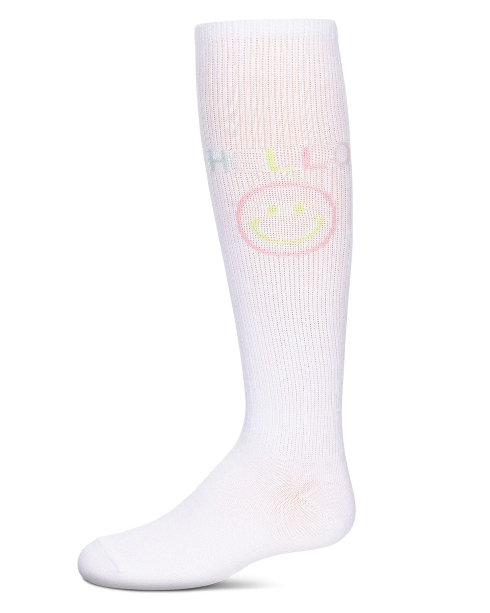 MKF-7152-10103-4 Girls Hello Knee High Socks, White - Size 4