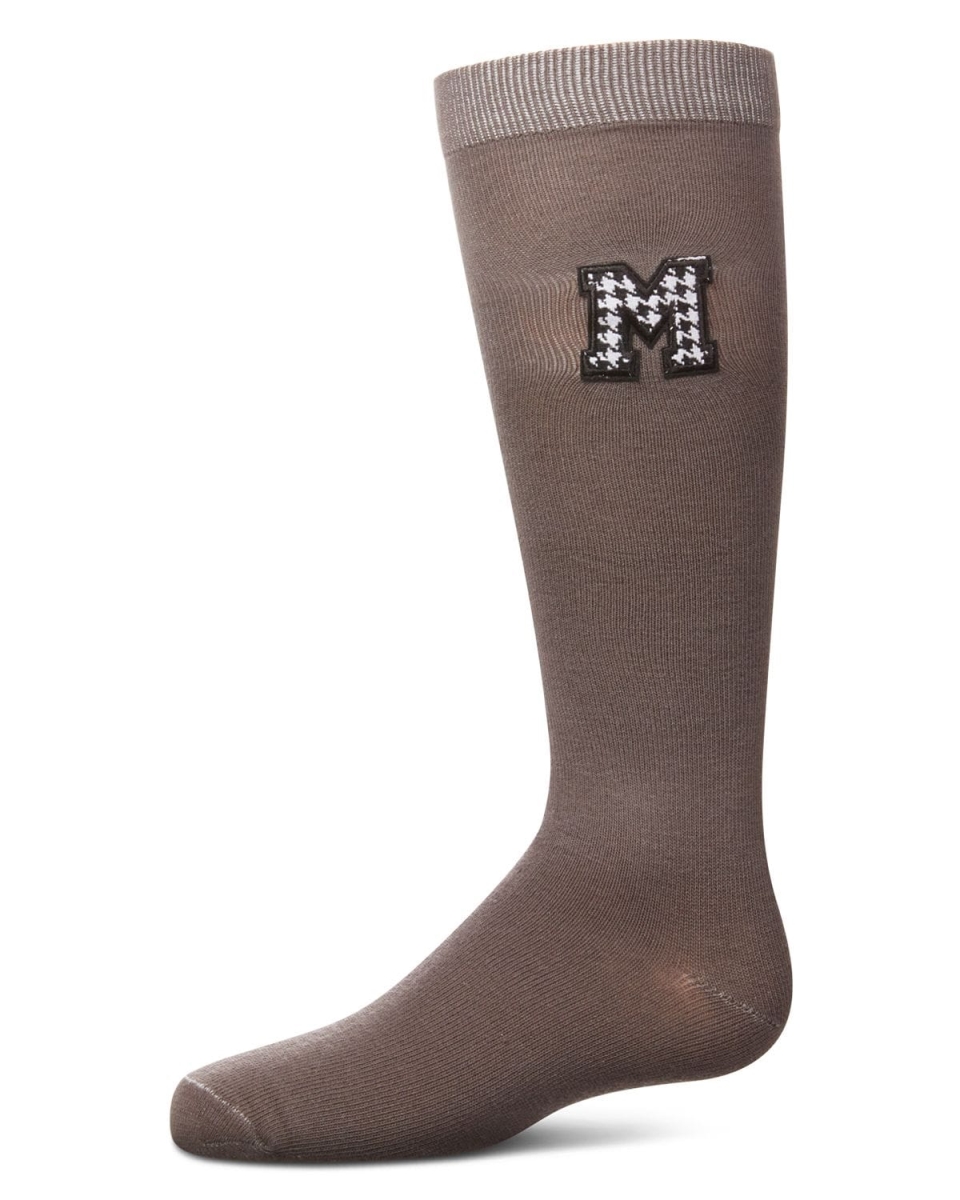 MKF-11596-02004-8 Girls Houndstooth M Knee High Socks, Grey - Size 8