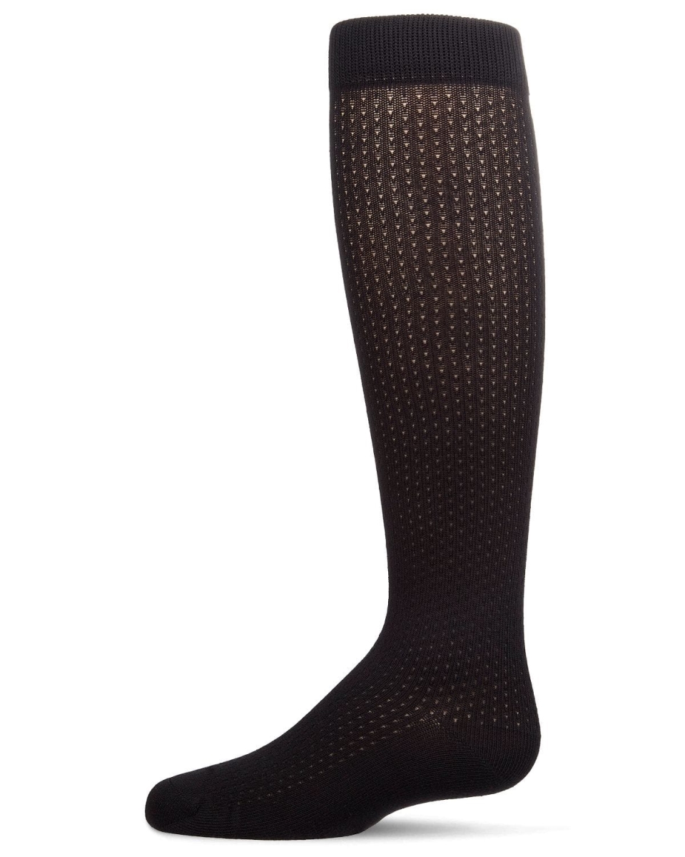 MKF-2008-00001-2 Girls Pointelle Dot Knee High Socks, Black - Size 2