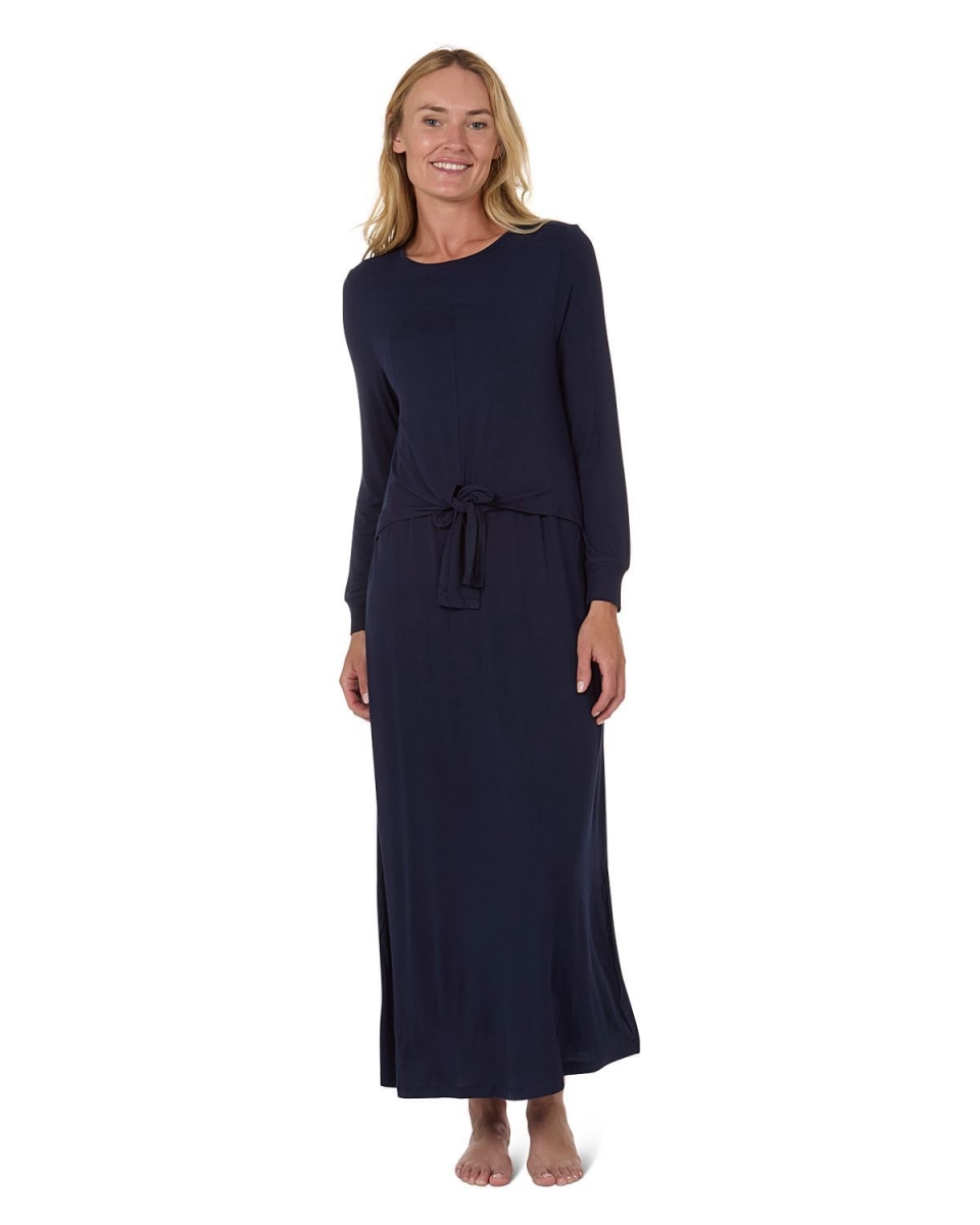 CNL08823-40120-M Women Front Tie Nursing Night Gown, Navy - Medium