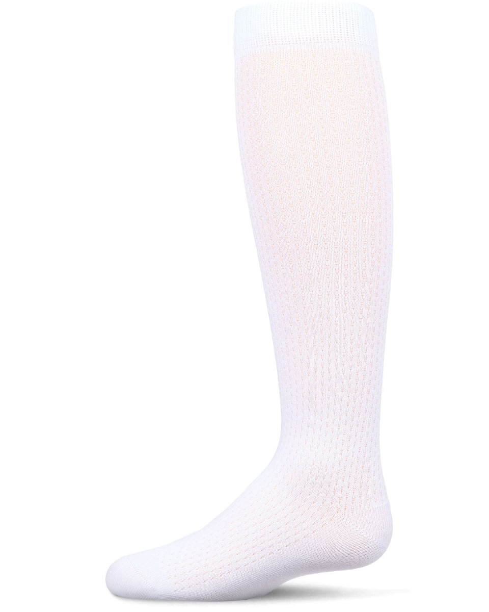 MKF-2008-10103-10 Girls Pointelle Dot Knee High Socks, White - Size 10