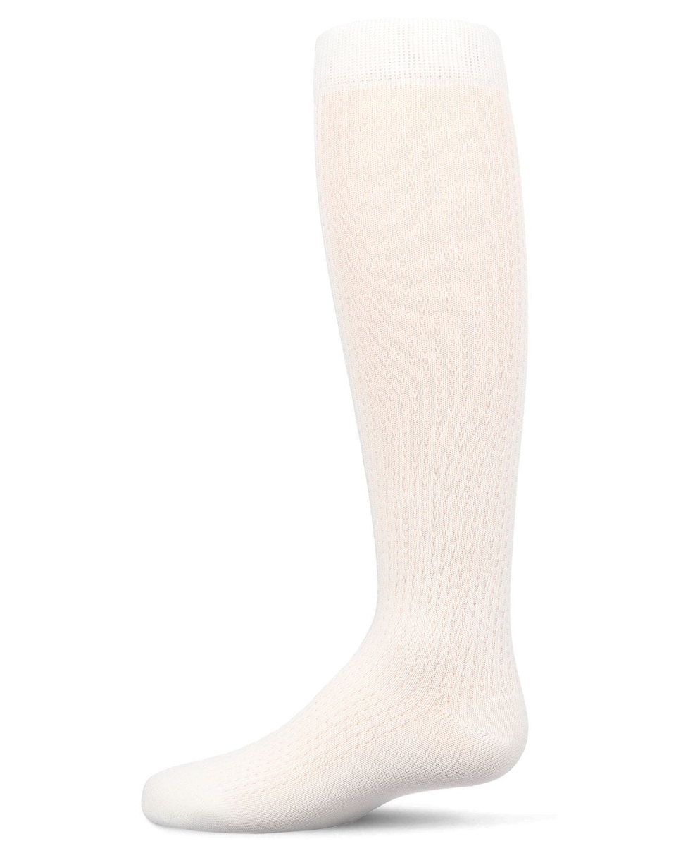MKF-2008-11700-2 Girls Pointelle Dot Knee High Socks, Winter White - Size 2