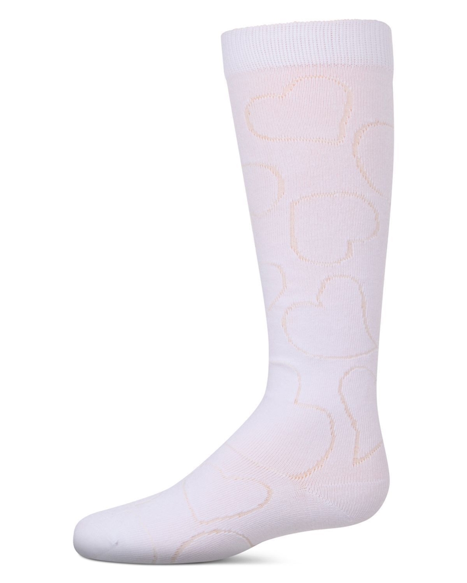 MKF-7182-10103-2 Girls Multi Heart Knee High Socks, White - Size 2