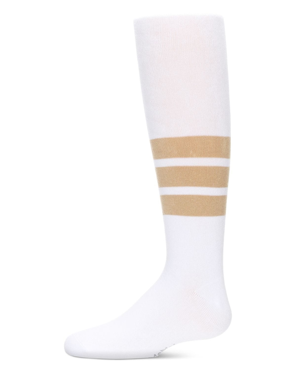 MKF-4069-10106-6 Girls Multi-Stripe Cotton Tights, White & Tan - Size 6