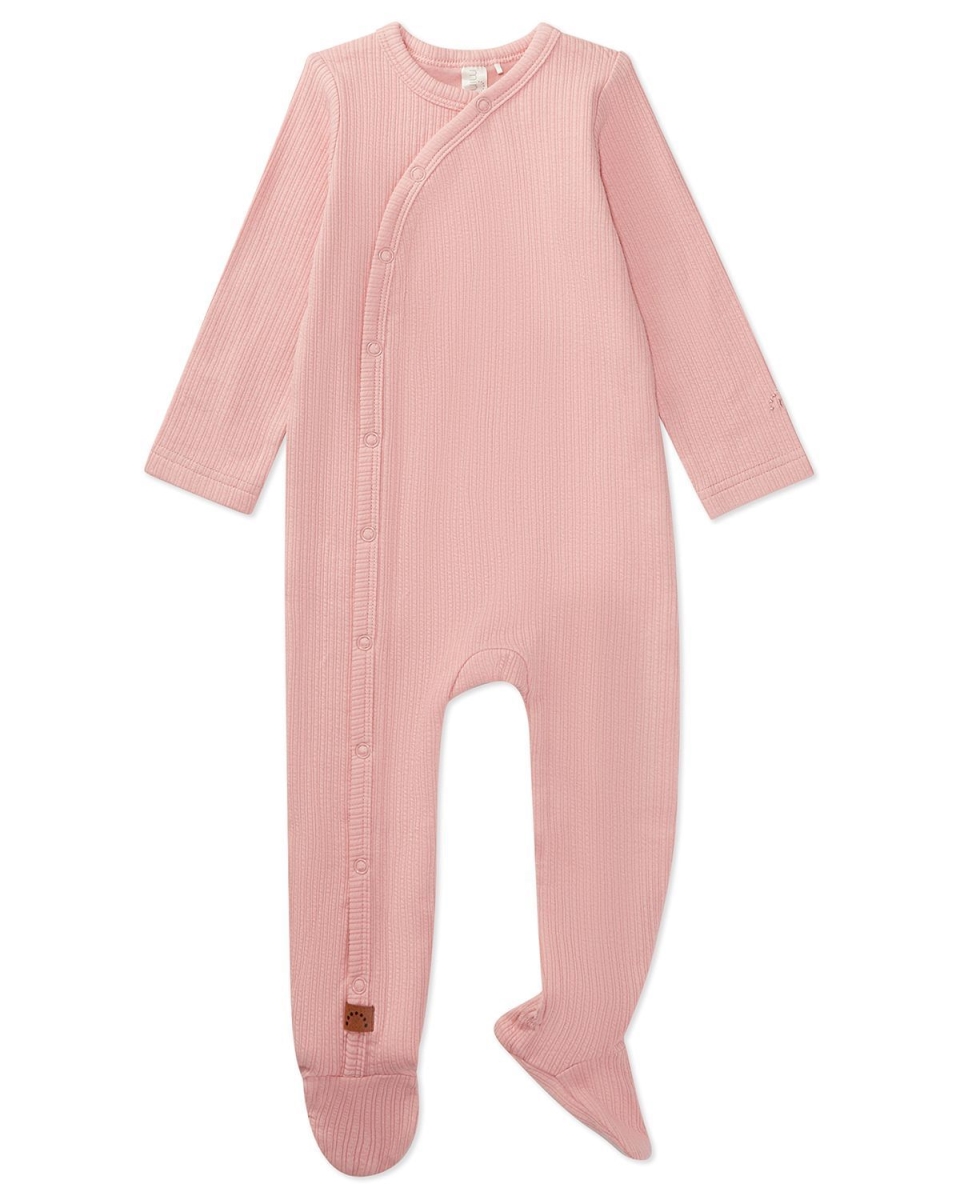 IAB08685-67030-24M Infant Ribbed Solid Cotton Side Snap Footie, Rose - 24 Months