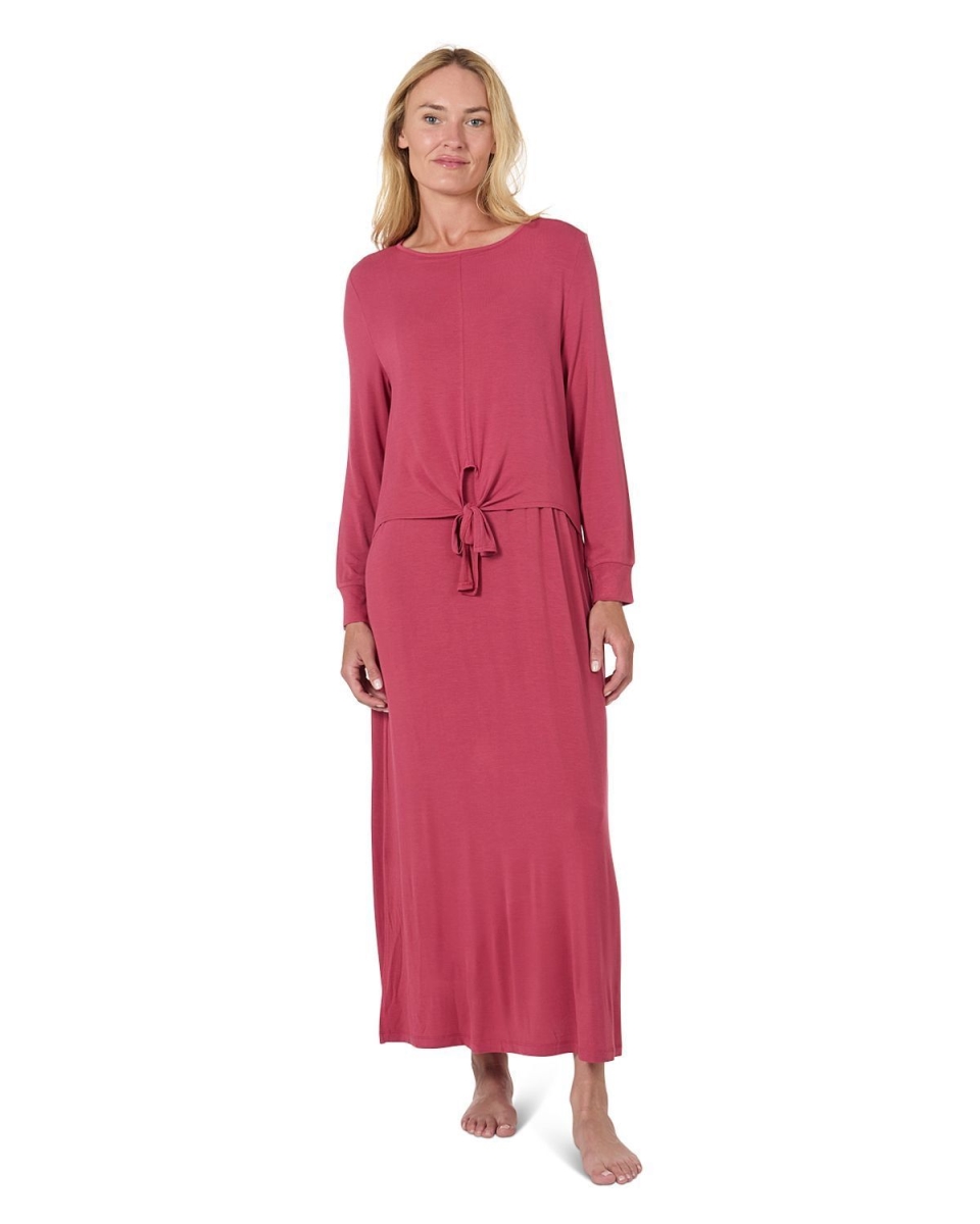 CNL08823-60803-M Women Front Tie Nursing Night Gown, Rouge - Medium