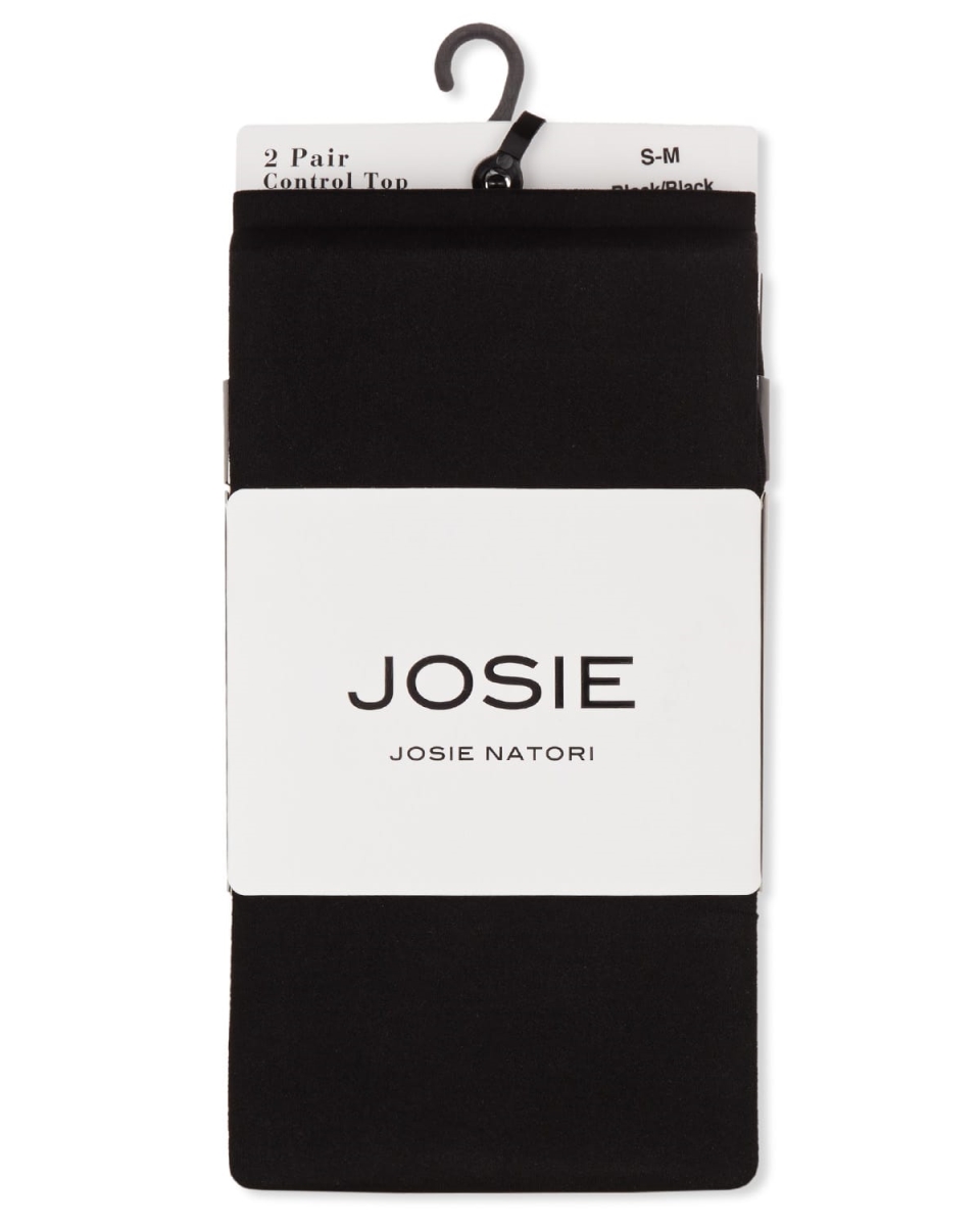 OTF05901-96010-S-M Solid 2 Pair Pack Control Top Tights, Black - Medium