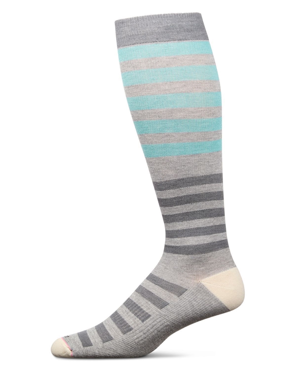 AOY08985-03008-10W Multi Stripes 8-15 mmHg Graduated Cotton Compression Socks, Medium Grey - Size 10W