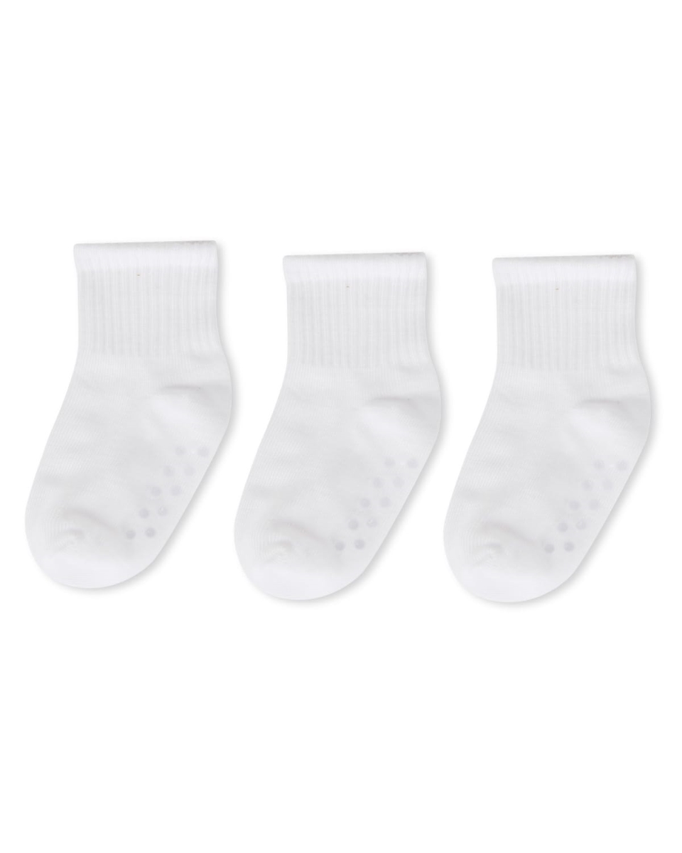 MK-5082-10111-2 Infant Ribbed Non-Skid Ankle Socks, White - Size 2 - 3 Pair