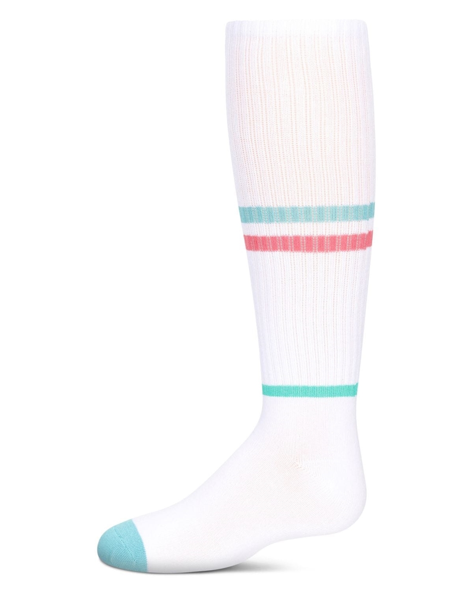 MKF-7153-46022-4 Girls Multi Colored Stripe Knee High Socks, Teal - Size 4