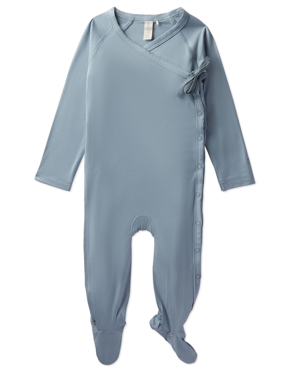 Baby and Toddler Crossover-Neckline Stretch Modal Footie - Blue Frost / 18 Months