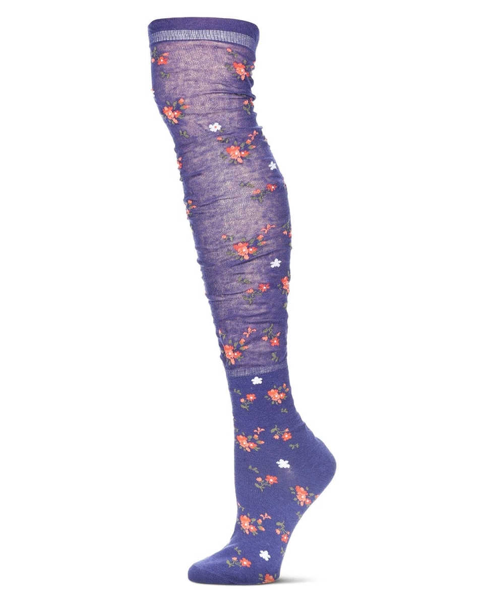 MS3-801-40708-OS Botanic Over The Knee Warm Cotton Blend Socks, Deep Cobalt - One Size