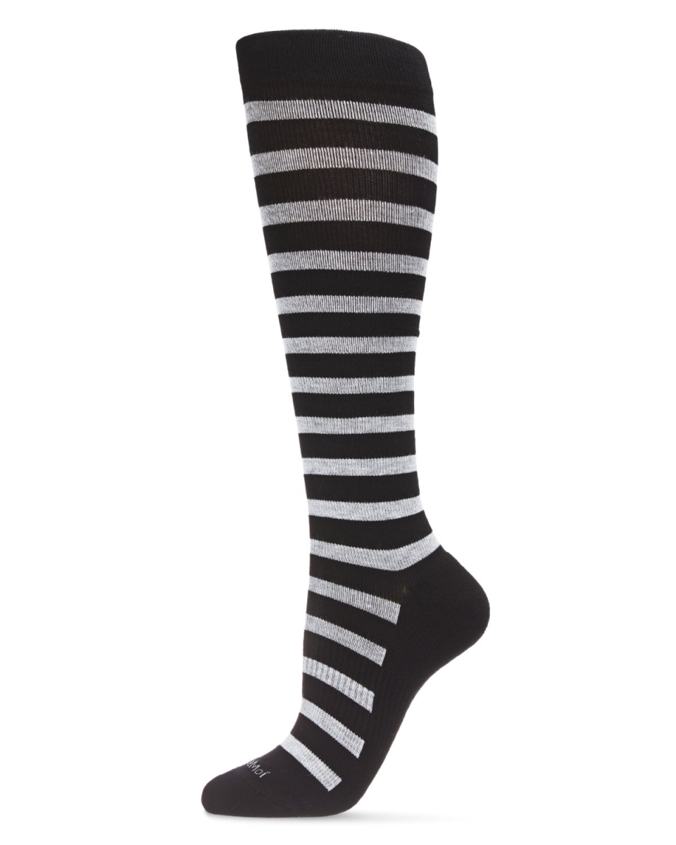 Women's Cabana Stripe Bamboo Blend 8-15mmHg Graduated Compression Socks - Black / 9-11