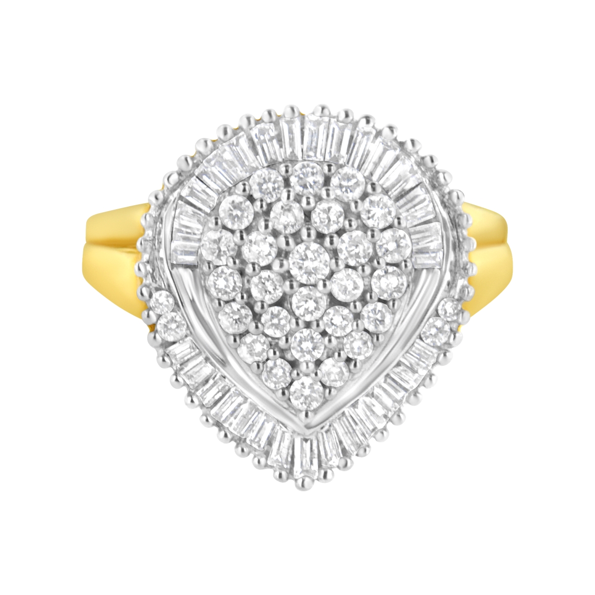 015791R800 10K Yellow Gold 1.0 CTTW Round & Baguette Cut Diamond Oval Shaped Cluster Ring, I-J Color - I1-I2 Clarity - Size 8