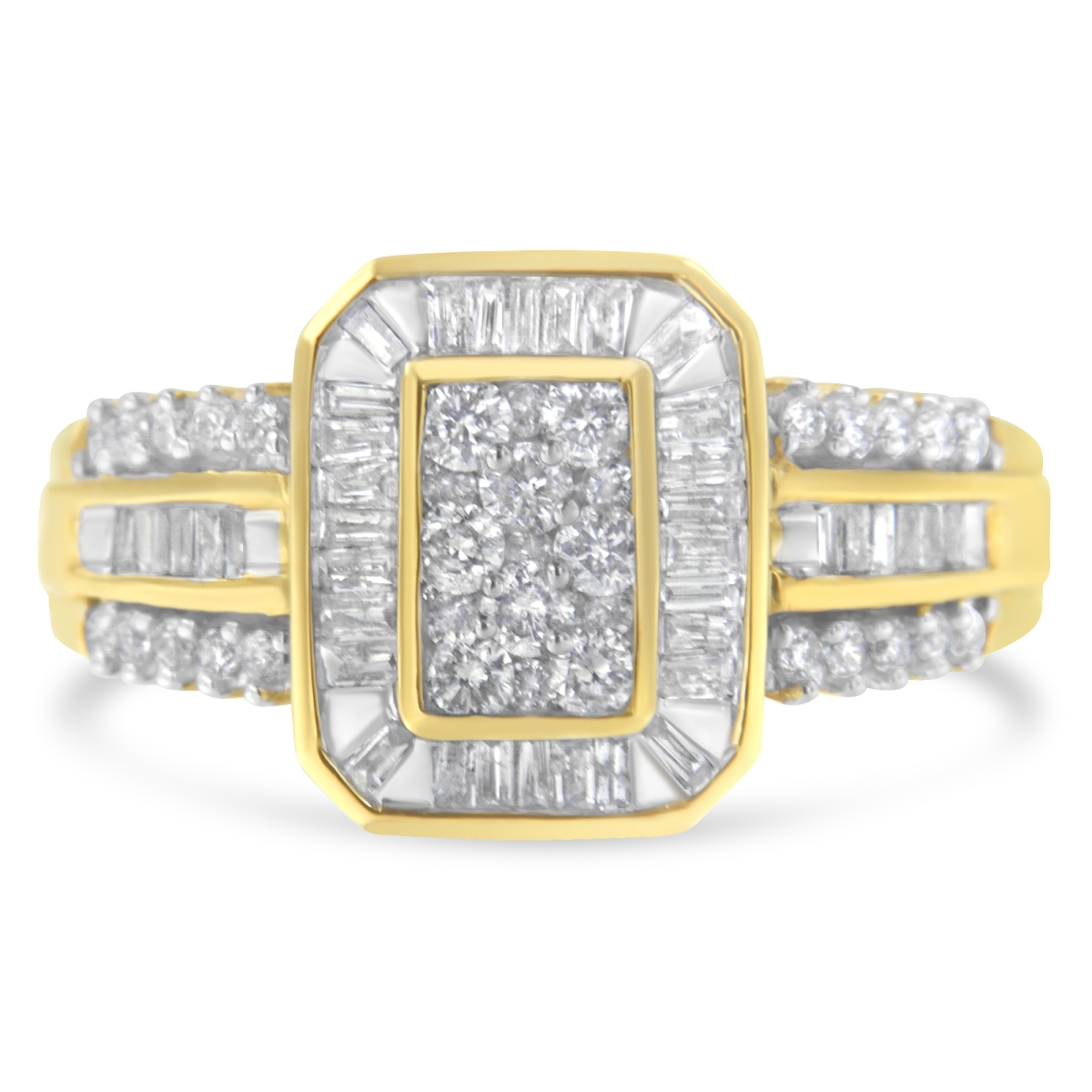 015824R800 10K Yellow Gold Round & Baguette-Cut Diamond Cocktail Ring, 1.0 CTTW - H-I Color - SI2-I1 Clarity - Size 8