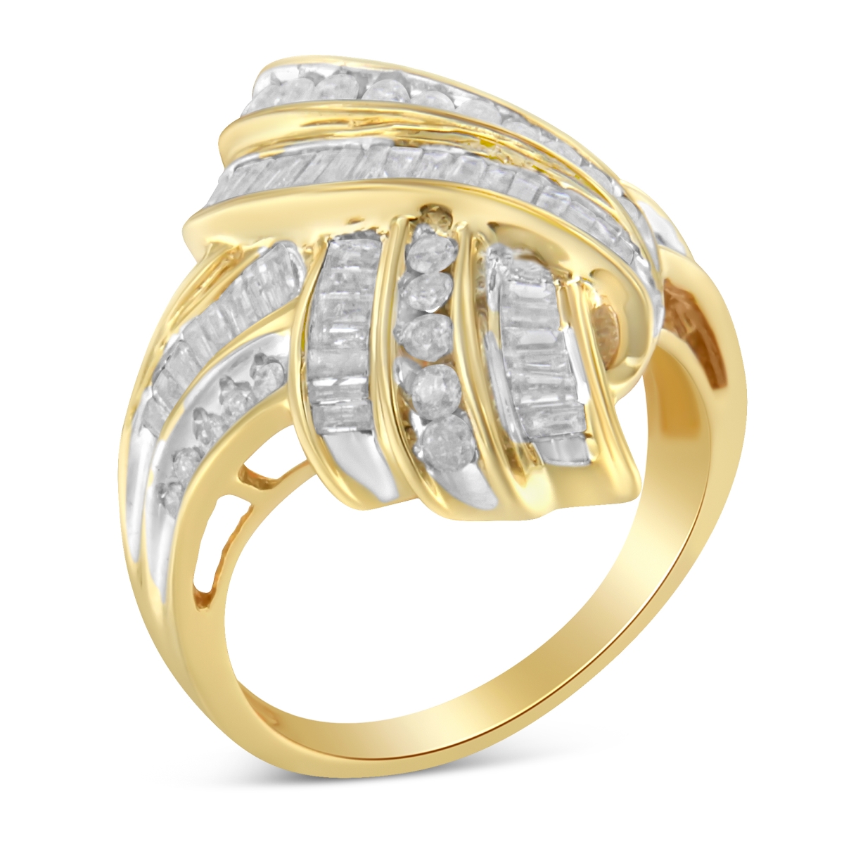 015901R600 10K Yellow Gold Diamond Bypass Cocktail Ring, 1 0.2 CTTW - I-J Color - I2-I3 Clarity - Size 6