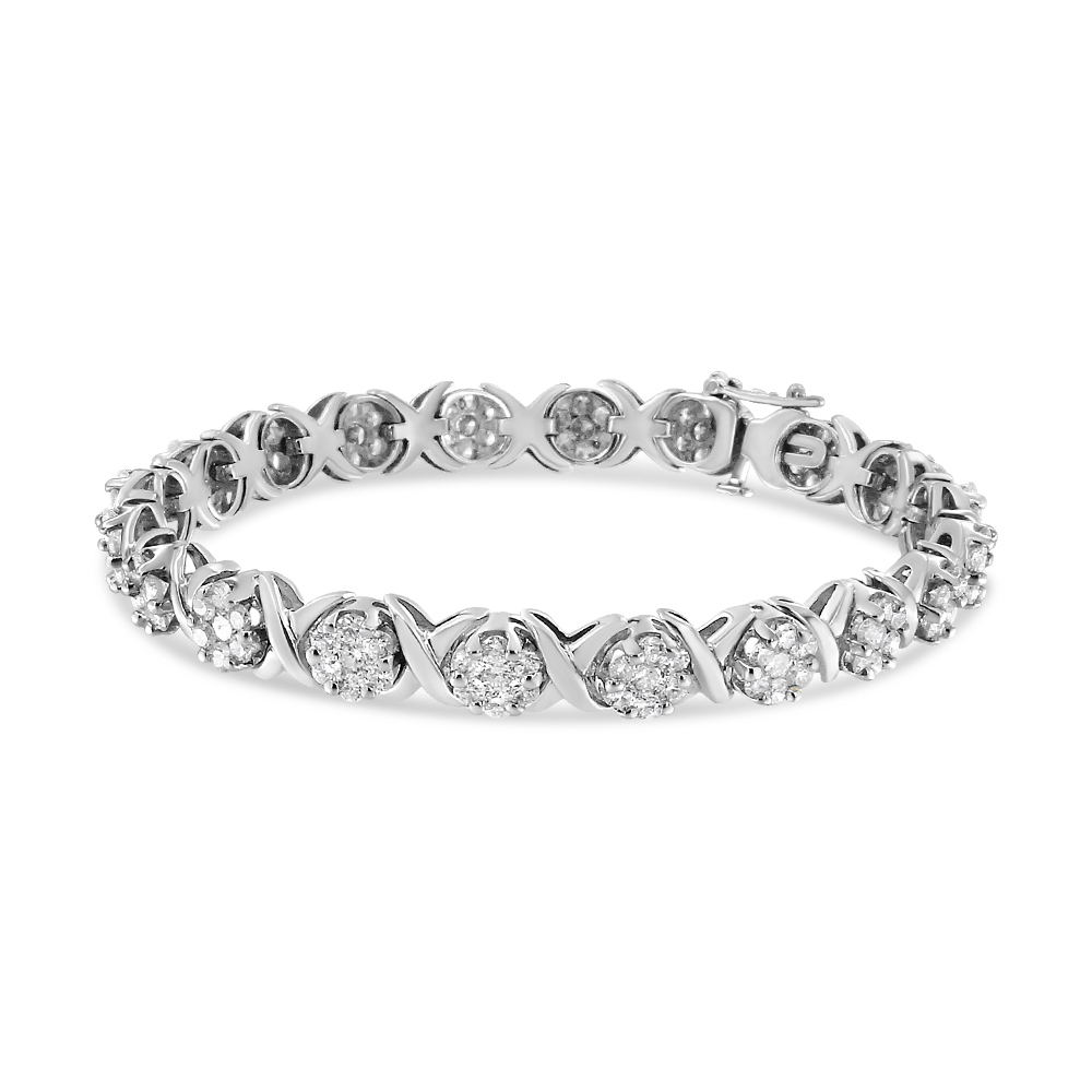 14K White Gold 6.3 CTTW Round Brilliant-Cut Diamond Round Cluster & X-Link 7 in. Tennis Bracelet, I-J Color - SI2-I1 Clarity