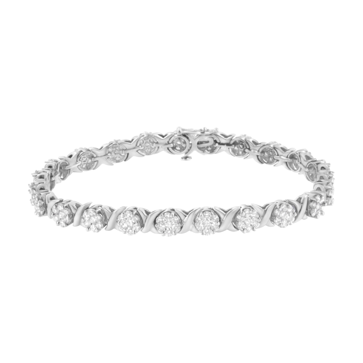 14K White Gold 4.87 CTTW Round Brilliant-Cut Diamond Round Cluster & X-Link 7 in. Tennis Bracelet, I-J Color - SI2-I1 Clarity