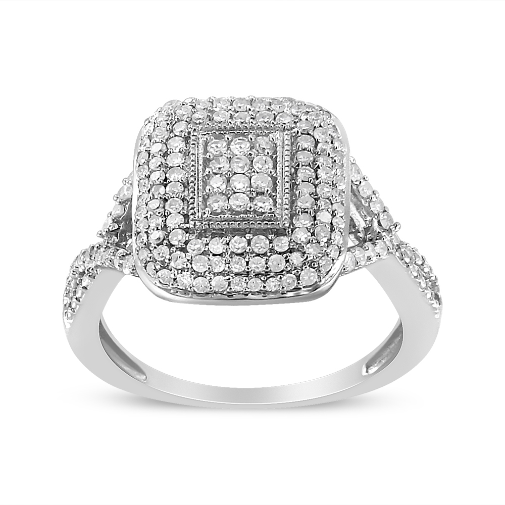 Picture of Infinite Jewels 017176R900 White .925 Sterling Silver 0.50 CTTW Round-Cut Diamond Cluster Cushion Ring&#44; I-J - I1-I2 - Size 9