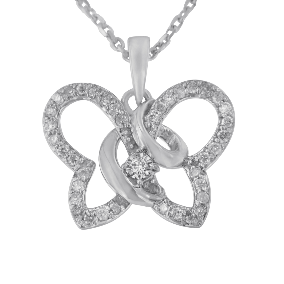 017188P0DM White .925 Sterling Silver 0.25 CTTW Prong-Set Diamond Butterfly 18 in. Pendant Necklace, H-I Color - I1-I2 Clarity