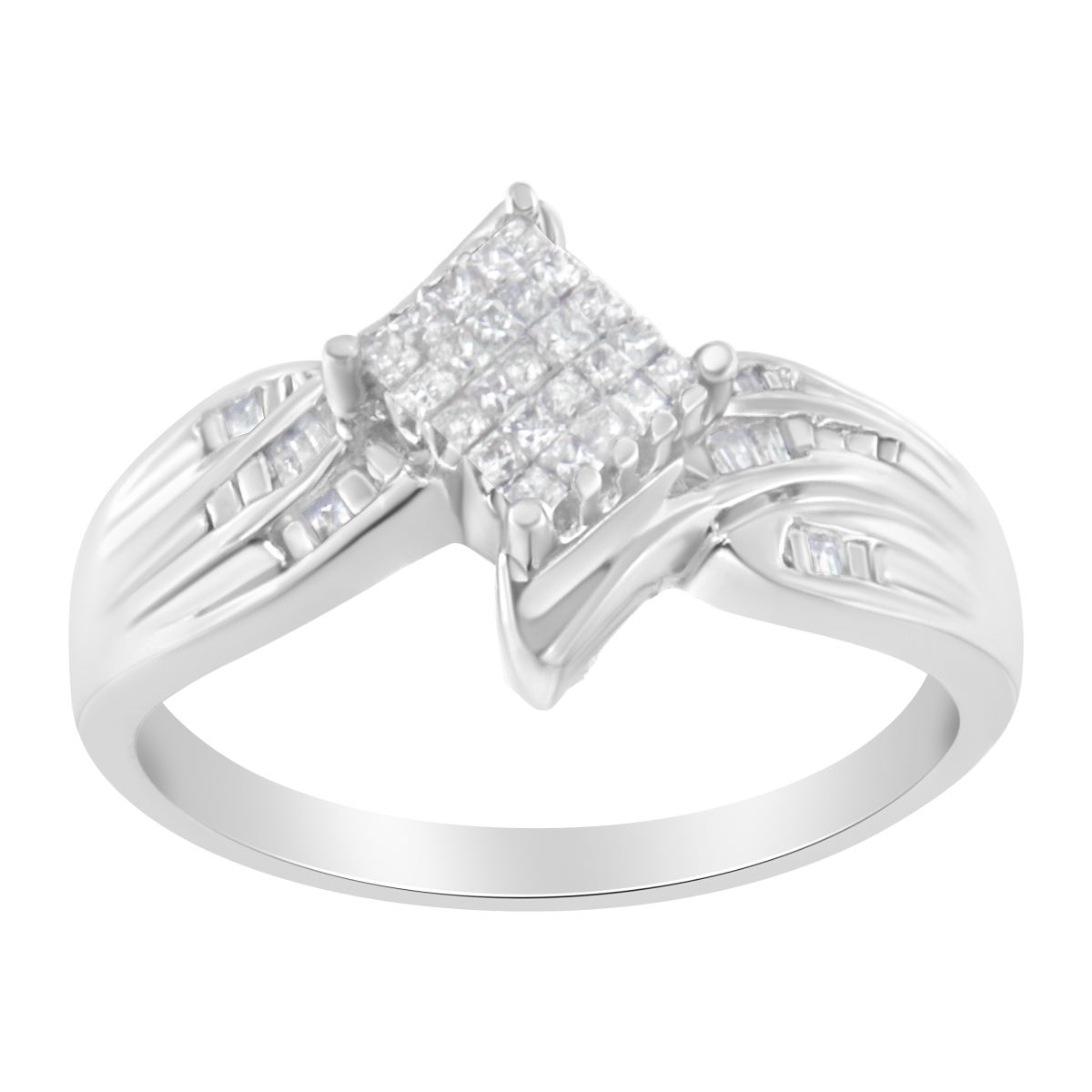 Picture of Infinite Jewels 017227R400 10K White Gold 0.33 CTTW Princess & Baguette Cut Diamond Bypass Style Cocktail Ring&#44; I-J Color - I1-I2 Clarity - Size 4