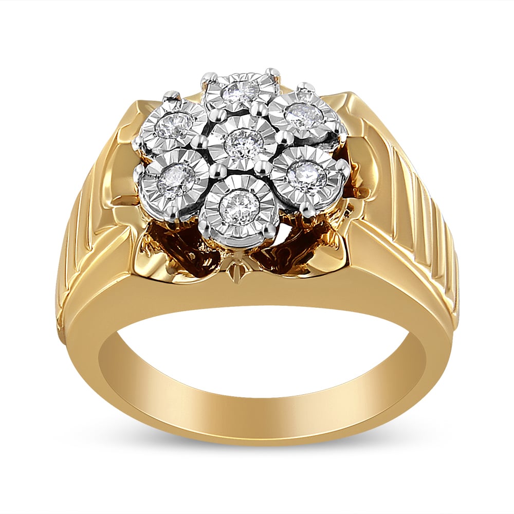 017268R100 14K Yellow Gold Plated .925 Sterling Silver 0.33 CTTW Miracle-Set Floral Diamond Cluster Ring, I-J Color - I1-I2 Clarity - Size 10