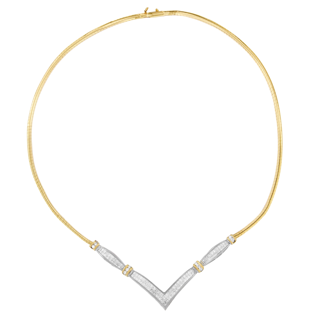 017288NTDM 14K Yellow & White Gold 2.00 CTTW Round & Princess-Cut Diamond V Shape Statement Necklace, H-I Color - SI2-I1 Clarity - 18 in.