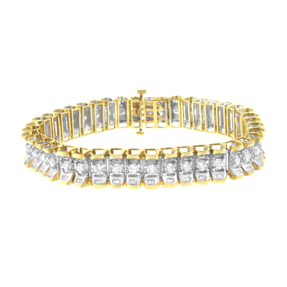 Picture of Infinite Jewels 017306B700 14K Yellow & White Gold 5.0 CTTW Round & Baguette Cut Diamond 7 in. Reflective Tennis Bracelet&#44; H-I Color - I1-I2 Clarity