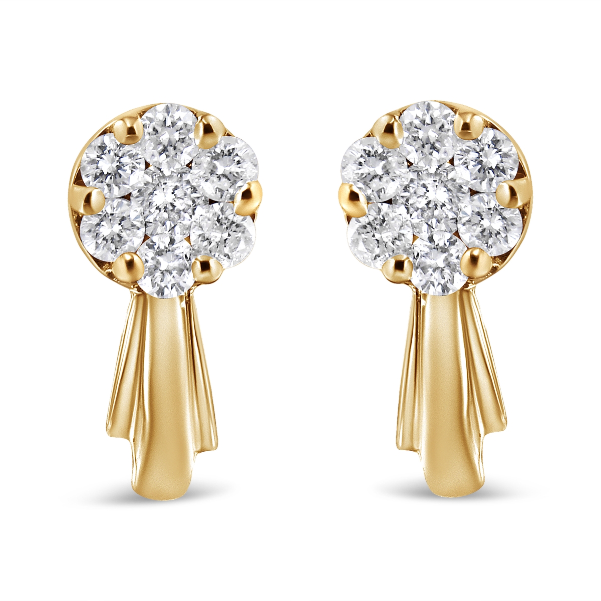 018980EYDM 14K Yellow Gold 0.75 CTTW Diamond Floral Cluster Drop & Dangle Stud Earrings, H-I Color - I1-I2 Clarity