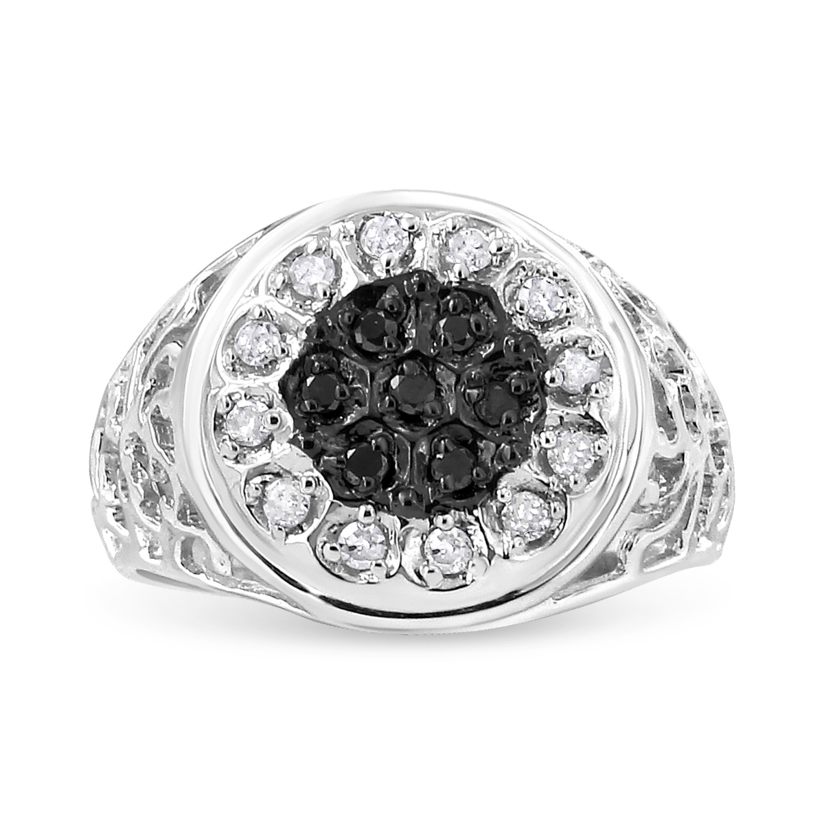 Picture of Infinite Jewels 019026R100 .925 Sterling Silver 0.25 CTTW White & Black Treated Diamond Halo Cluster Ring for Men&#44; I-J Color - I3 Clarity - Size 10