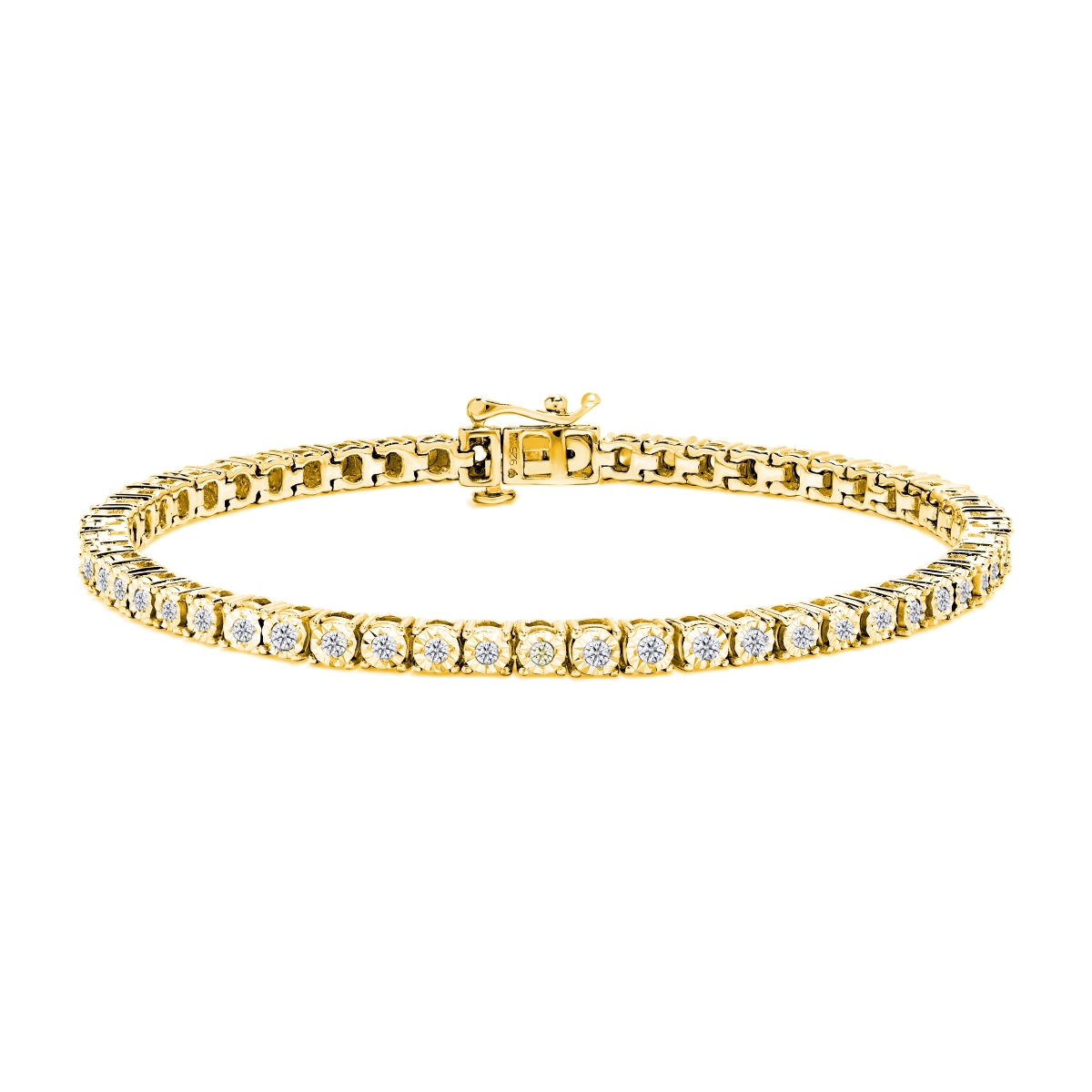 10K Yellow Gold Plated .925 Sterling Silver 1.0 CTTW Miracle-Set Diamond Round Faceted Bezel Tennis Bracelet, I-J Color - I3 Clarity - 9 in -  Precious Stone, PR4422878