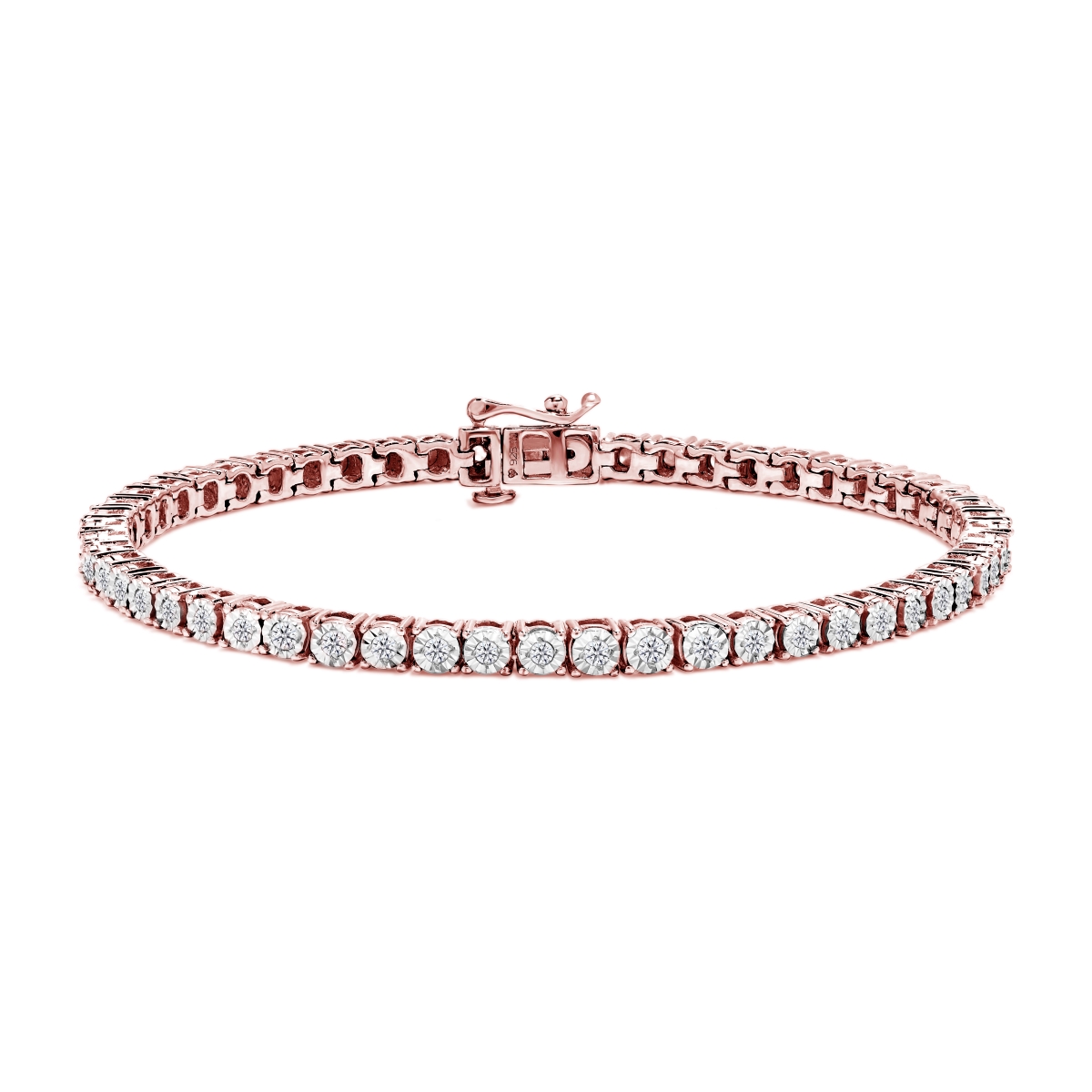 10K Rose Gold Plated .925 Sterling Silver 1.0 CTTW Miracle-Set Diamond Round Faceted Bezel Tennis Bracelet, I-J Color - I3 Clarity - 9 in.